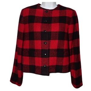 Sports Galore Women Buffalo Plaid Red Black Button Front Wool Jacket S Vintage
